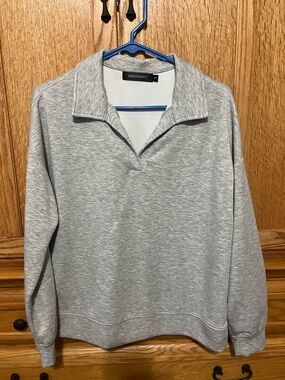 Merokeety Heather Gray Pullover Collar Sweatshirt
